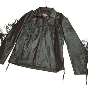 Vintage Guide Gear Fringed 100% Genine Leather Black Jacket Lace up MOTO HIPPIE